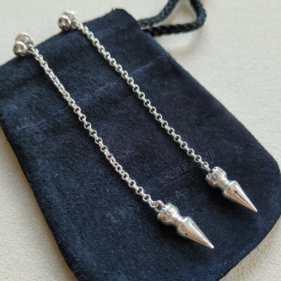 Chrome Hearts Spike Drop Earrings 925 Sterling Silver (Pair) New - Picture 1 of 14
